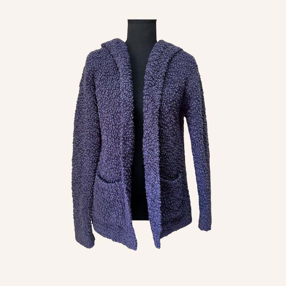 navy sherpa teddy hooded cardigan oversized cozycore arizona jean co
